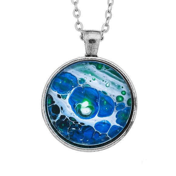 Round Pendant with Necklace Abstract Fluid Art - Picture 1 of 2
